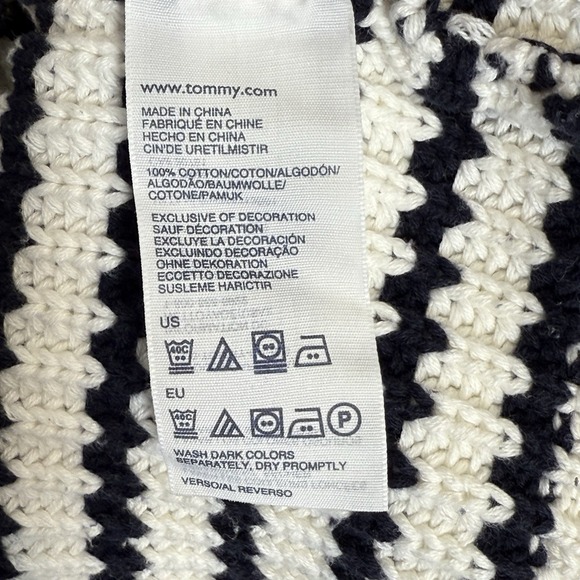 Tommy Hilfiger Women's Size S/P Cotton Heavy Sweater Navy & Ivory Stripes - Picture 5 of 6